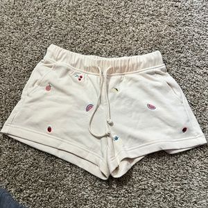 Lou & Grey Off White Womens Shorts Fleece FRUIT embroidery Size Small